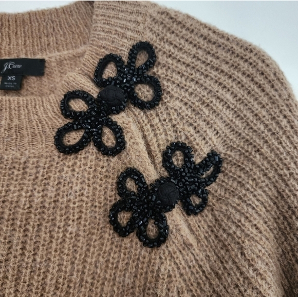 J. Crew Brown Black Ribbed wool alpaca Beaded detail Pullover Sweater Preppy - Picture 6 of 8